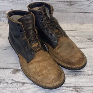 Custom Trench Boots Mens 9.5 D Brown Two-Tone Leather Quabaug Vibram Trooper 40s